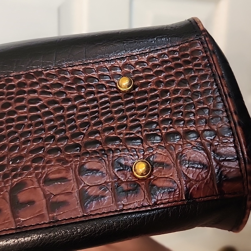 BRAHMIN VINTAGE Classic Black Leather Top-Handle Satchel Bag /Purse. - Picture 13 of 16